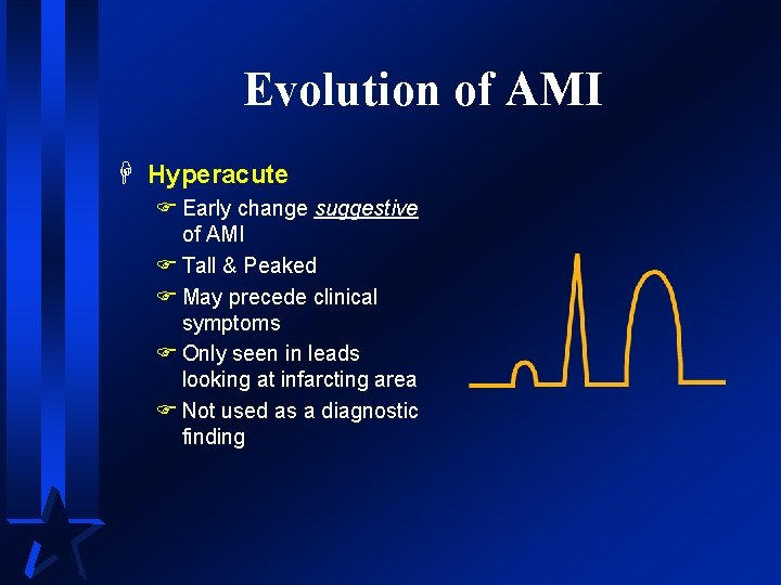 Evolution of AMI H Hyperacute F Early change suggestive of AMI F Tall &