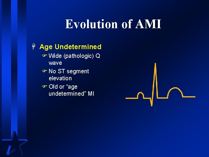 Evolution of AMI H Age Undetermined F Wide (pathologic) Q wave F No ST