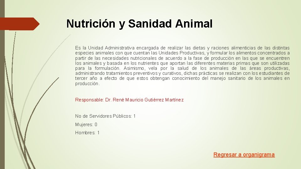 Nutrición y Sanidad Animal Es la Unidad Administrativa encargada de realizar las dietas y