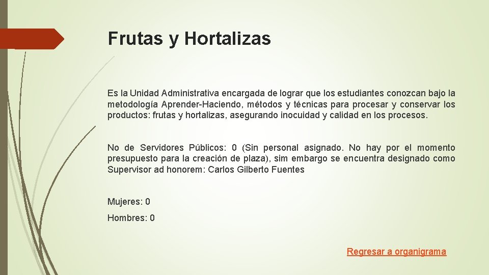 Frutas y Hortalizas Es la Unidad Administrativa encargada de lograr que los estudiantes conozcan