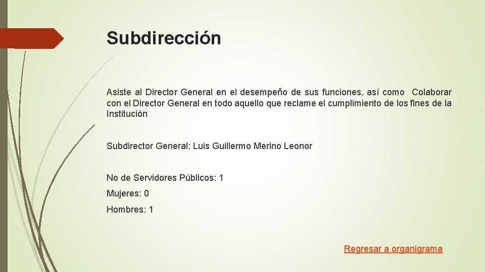 Subdirección Asiste al Director General en el desempeño de sus funciones, así como Colaborar