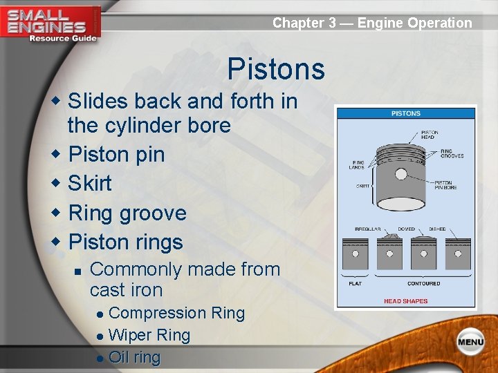 Chapter 3 — Engine Operation Pistons w Slides back and forth in the cylinder
