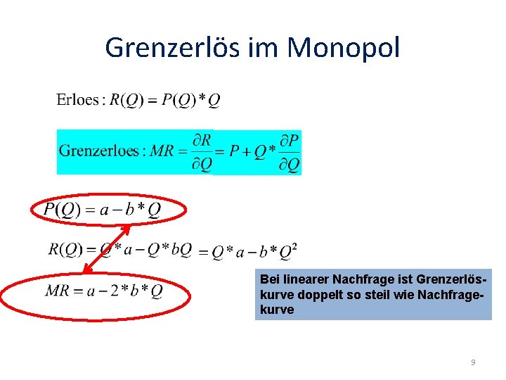 Grenzerlös im Monopol Bei linearer Nachfrage ist Grenzerlöskurve doppelt so steil wie Nachfragekurve 9