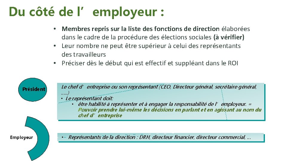 Du côté de l’employeur : • Membres repris sur la liste des fonctions de