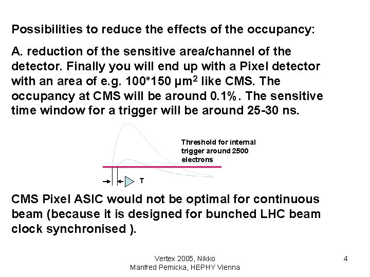 Possibilities to reduce the effects of the occupancy: A. reduction of the sensitive area/channel