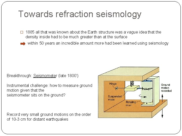 Towards refraction seismology � 1885 all that was known about the Earth structure was