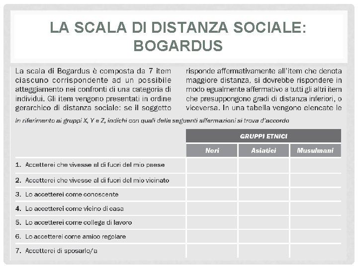 LA SCALA DI DISTANZA SOCIALE: BOGARDUS 