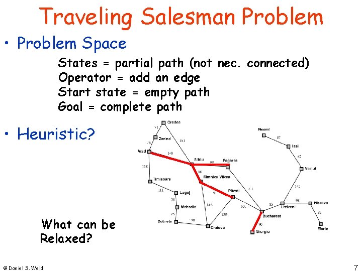 Traveling Salesman Problem • Problem Space States = partial path (not nec. connected) Operator Traveling Salesman Problem • Problem Space States = partial path (not nec. connected) Operator