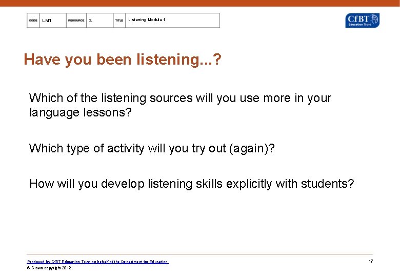 LM 1 2 Listening Module 1 Have you been listening. . . ? Which