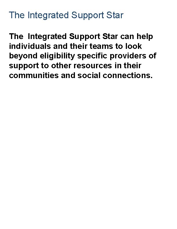 The Integrated Support Star can help individuals and their teams to look beyond eligibility
