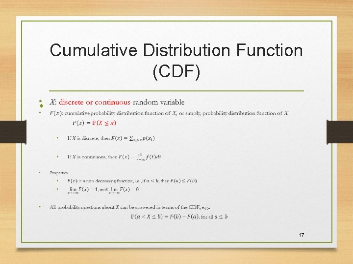 Cumulative Distribution Function (CDF) • 17 Cumulative Distribution Function (CDF) • 17