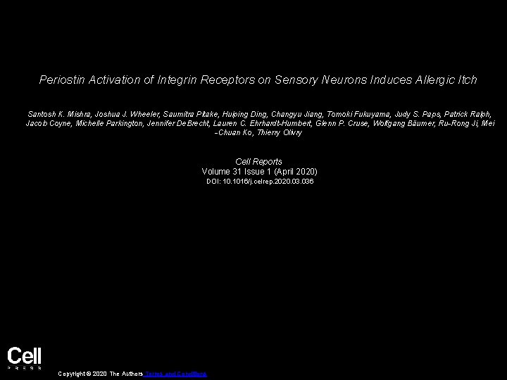 Periostin Activation of Integrin Receptors on Sensory Neurons Induces Allergic Itch Santosh K. Mishra,