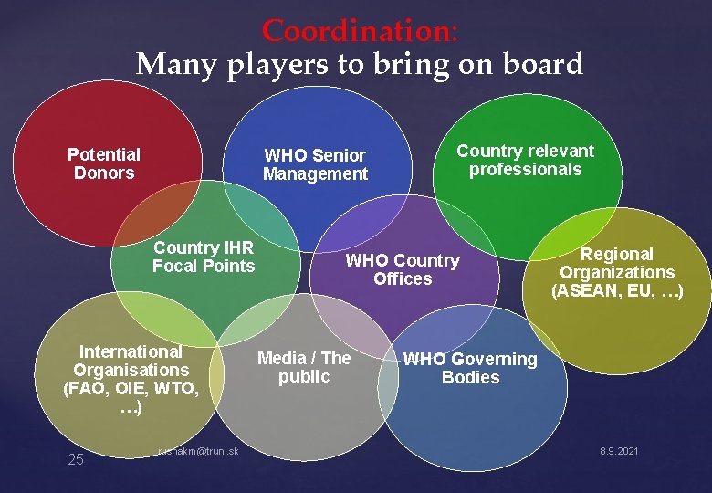 Coordination: Many players to bring on board Potential Donors WHO Senior Management Country IHR