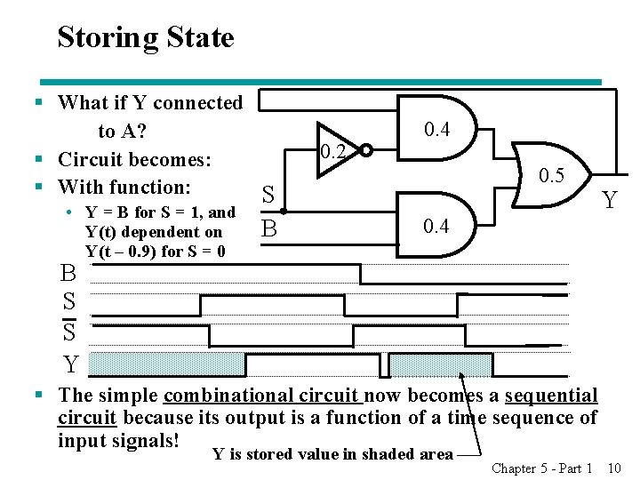 Storing State § What if Y connected to A? § Circuit becomes: § With