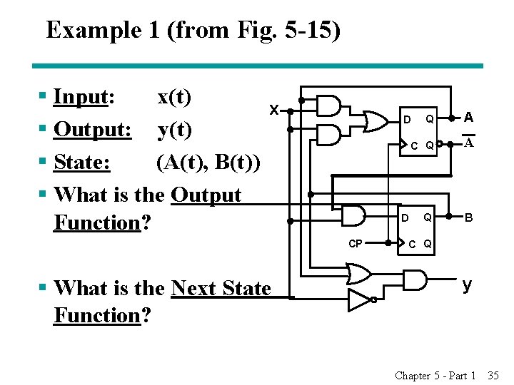 Example 1 (from Fig. 5 -15) § Input: x(t) § Output: y(t) § State: