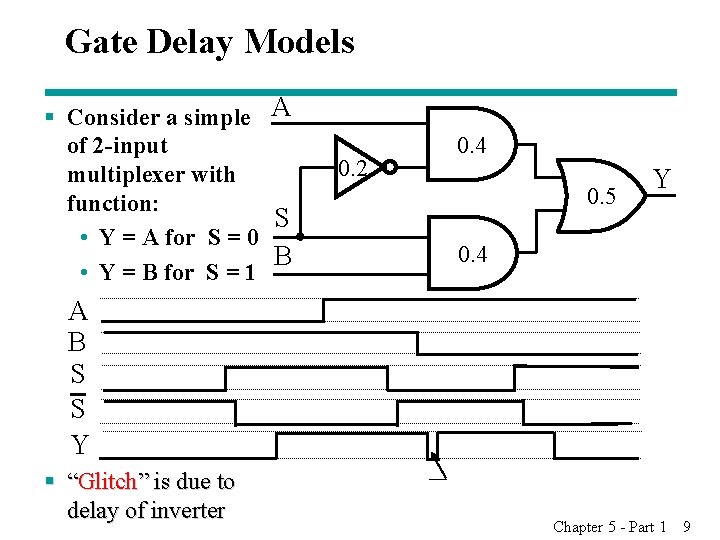 Gate Delay Models § Consider a simple A of 2 -input multiplexer with function: