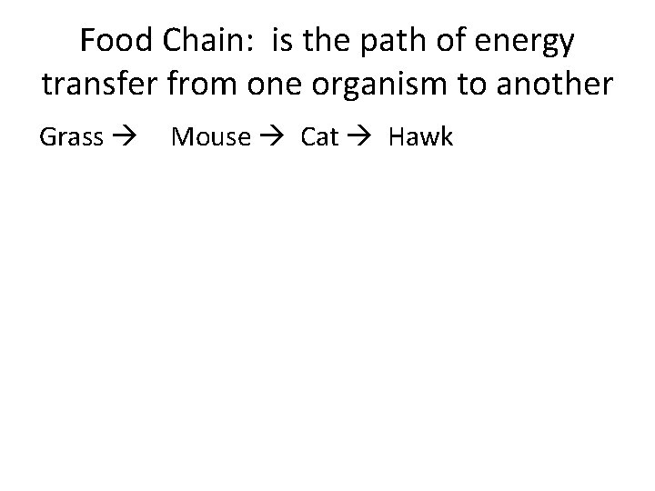Food Chain: is the path of energy transfer from one organism to another Grass