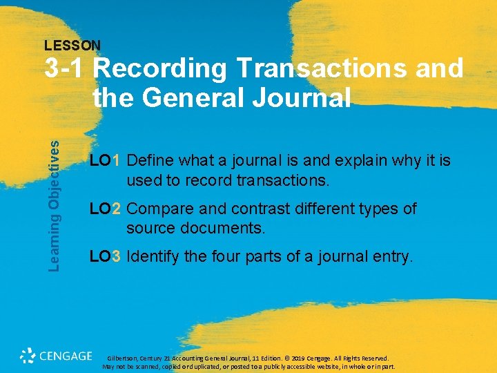 LESSON Learning Objectives 3 -1 Recording Transactions and the General Journal LO 1 Define
