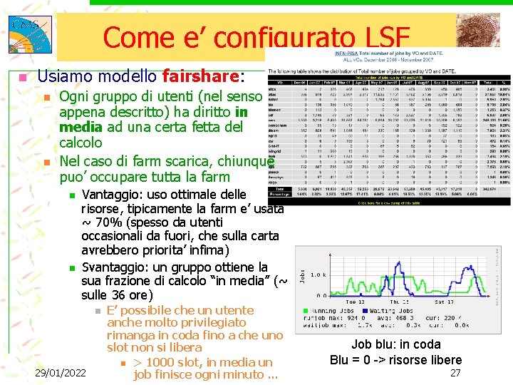 Come e’ configurato LSF n Usiamo modello fairshare: n n Ogni gruppo di utenti