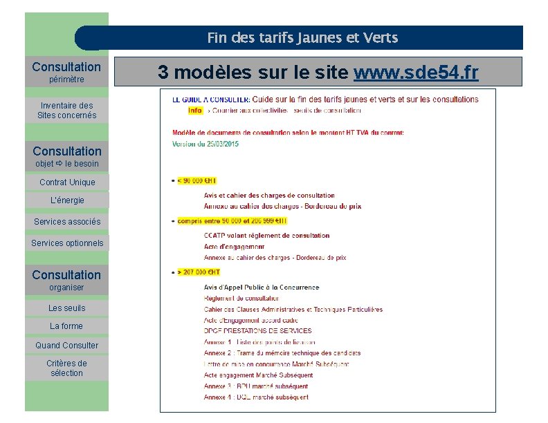 Fin des tarifs Jaunes et Verts Consultation périmètre 3 modèles sur le site www.