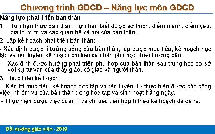 Chương trình GDCD – Năng lực môn GDCD Năng lực phát triển bản thân