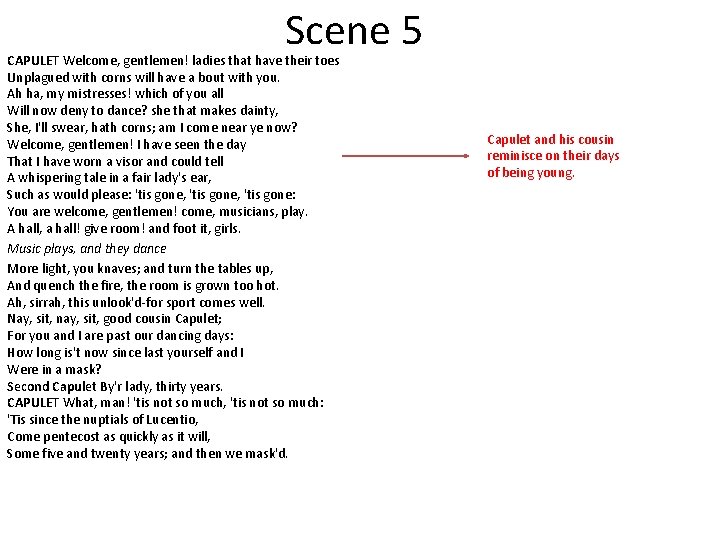 Scene 5 CAPULET Welcome, gentlemen! ladies that have their toes Unplagued with corns will
