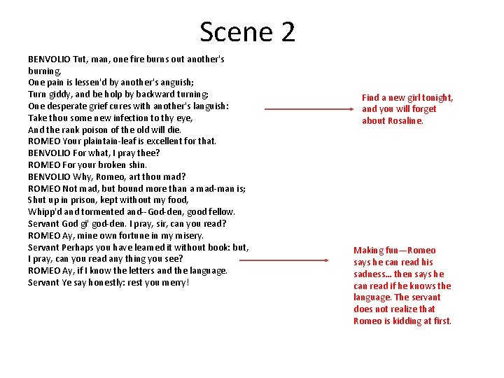 Scene 2 BENVOLIO Tut, man, one fire burns out another's burning, One pain is