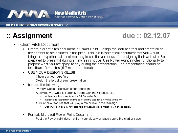 Art 155 : : Information Architecture : : Week 5 : : Assignment §