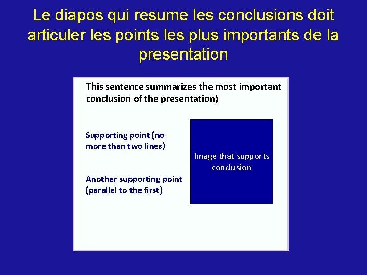 Le diapos qui resume les conclusions doit articuler les points les plus importants de