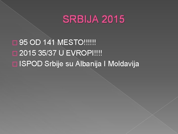 SRBIJA 2015 � 95 OD 141 MESTO!!!!!! � 2015 35/37 U EVROPI!!!! � ISPOD