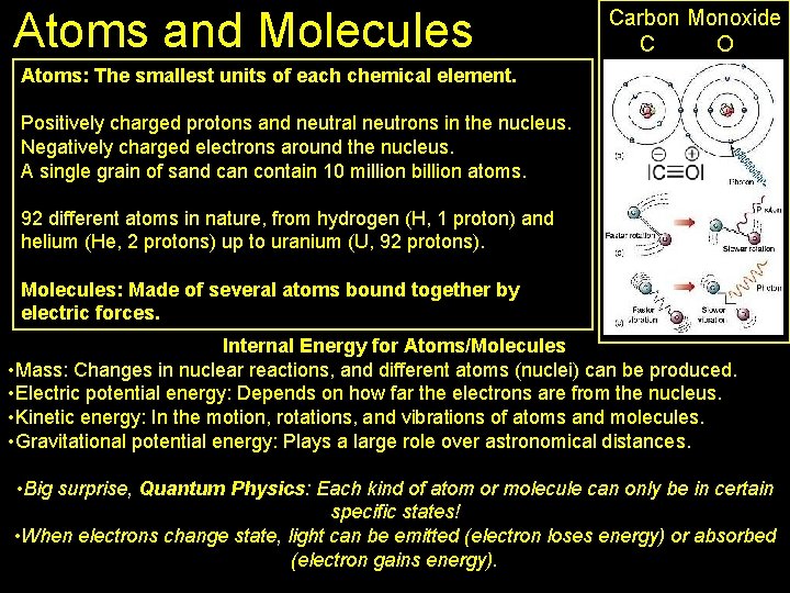 Atoms and Molecules Carbon Monoxide C O Atoms: The smallest units of each chemical