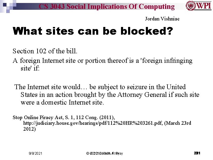 CS 3043 Social Implications Of Computing Jordan Vishniac What sites can be blocked? Section