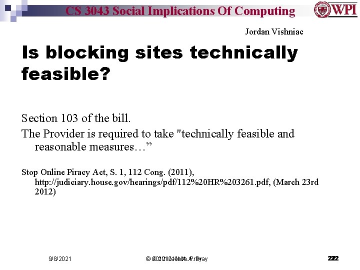 CS 3043 Social Implications Of Computing Jordan Vishniac Is blocking sites technically feasible? Section
