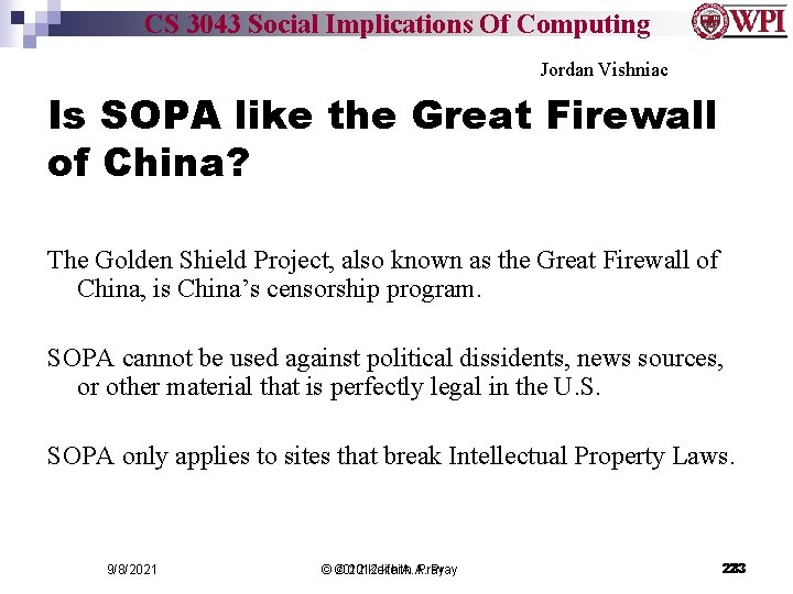 CS 3043 Social Implications Of Computing Jordan Vishniac Is SOPA like the Great Firewall