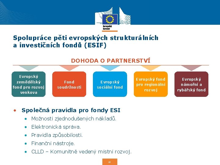 Spolupráce pěti evropských strukturálních a investičních fondů (ESIF) DOHODA O PARTNERSTVÍ Evropský zemědělský fond