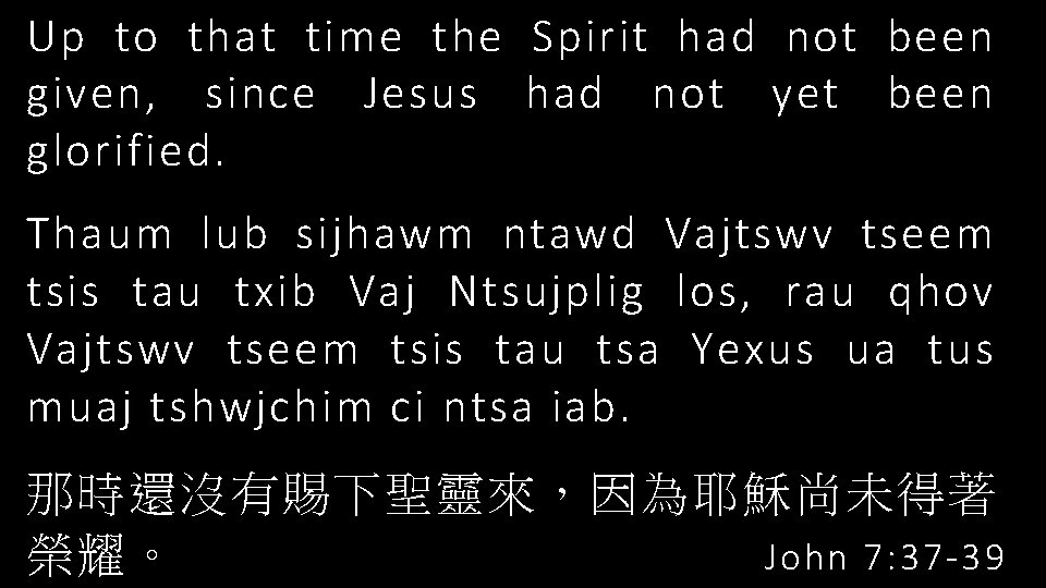 Up to that time the Spirit had not been given, since Jesus had not