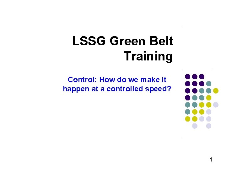 LSSG Green Belt Training Control: How do we make it happen at a controlled