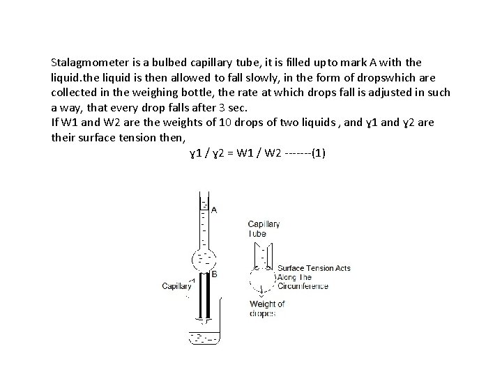 Stalagmometer is a bulbed capillary tube, it is filled upto mark A with the