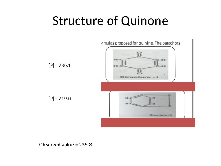 Structure of Quinone [P]= 236. 1 [P]= 219. 0 Observed value = 236. 8