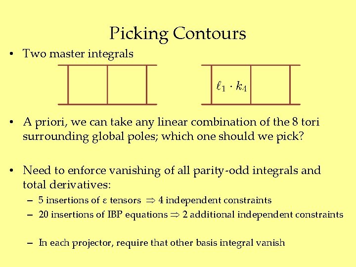 Picking Contours • Two master integrals • A priori, we can take any linear