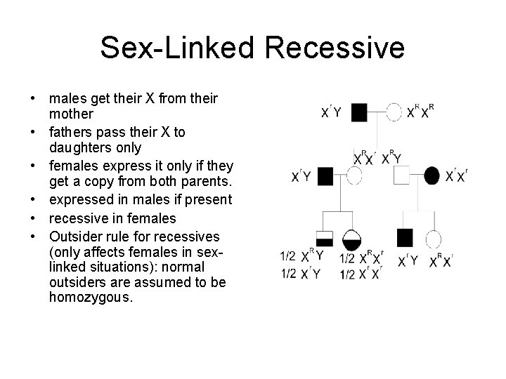 Sex-Linked Recessive • males get their X from their mother • fathers pass their