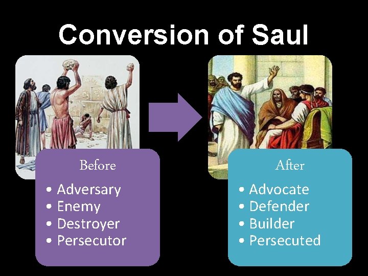 Conversion of Saul Before • Adversary • Enemy • Destroyer • Persecutor After •