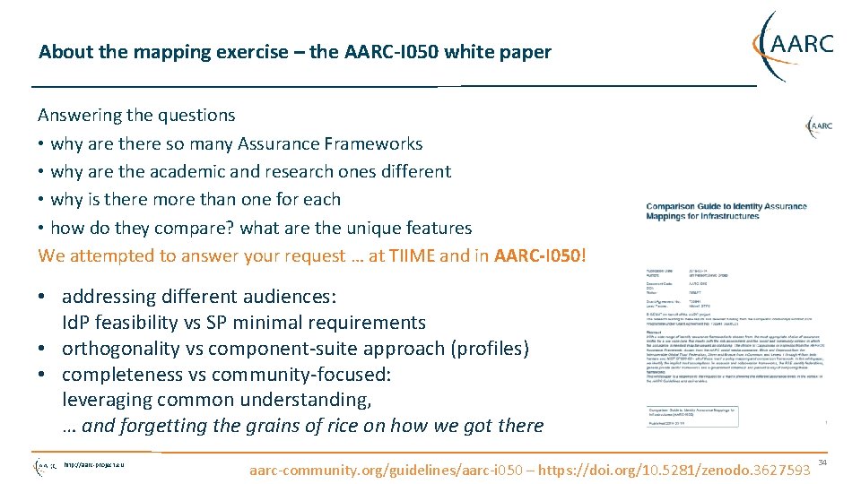 About the mapping exercise – the AARC-I 050 white paper Answering the questions •
