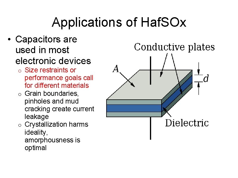 Applications of Haf. SOx • Capacitors are used in most electronic devices Size restraints