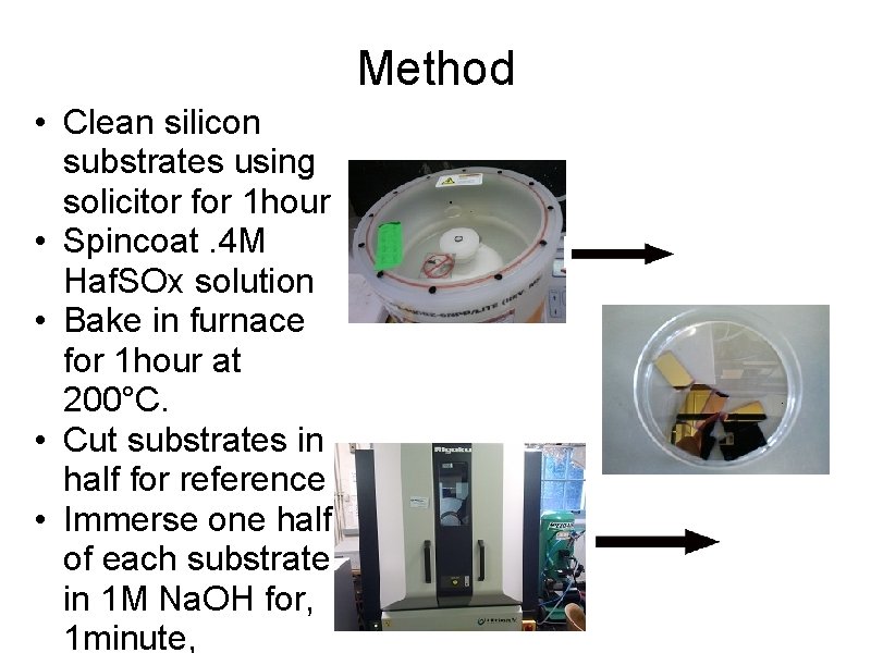 Method • Clean silicon substrates using solicitor for 1 hour • Spincoat. 4 M