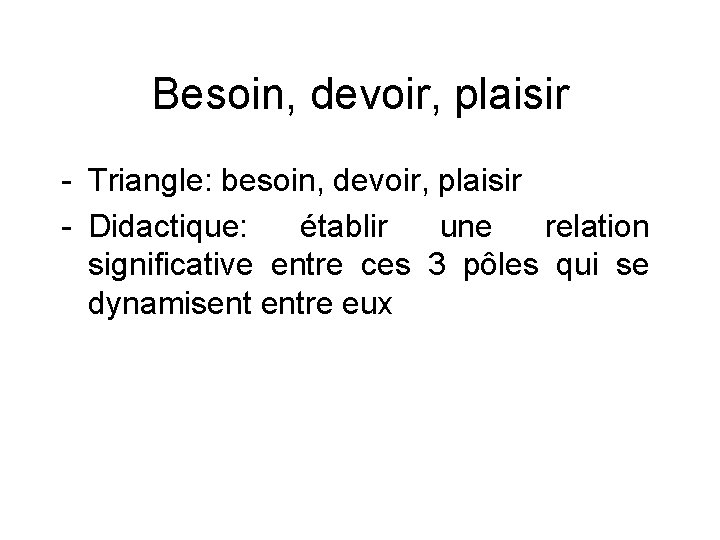 Besoin, devoir, plaisir - Triangle: besoin, devoir, plaisir - Didactique: établir une relation significative