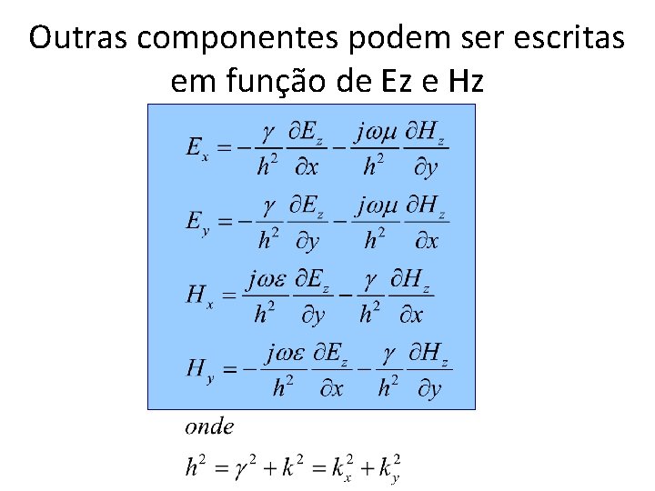 Outras componentes podem ser escritas em função de Ez e Hz 