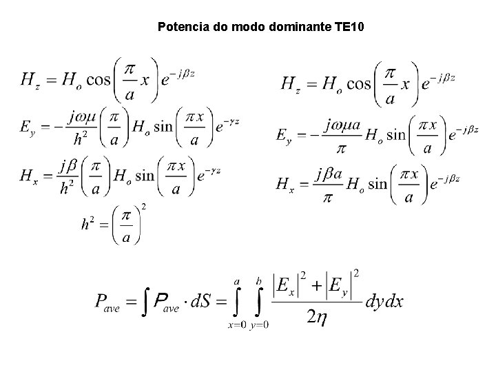 Potencia do modo dominante TE 10 