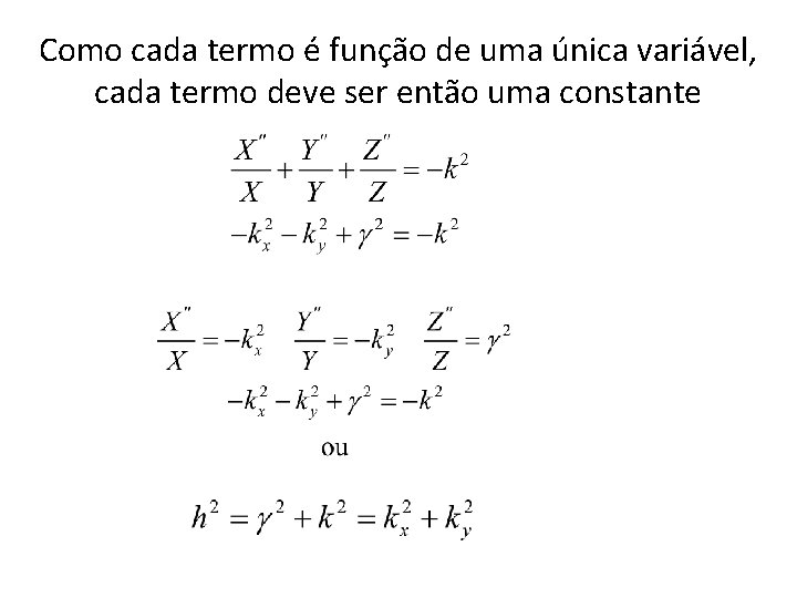 Como cada termo é função de uma única variável, cada termo deve ser então