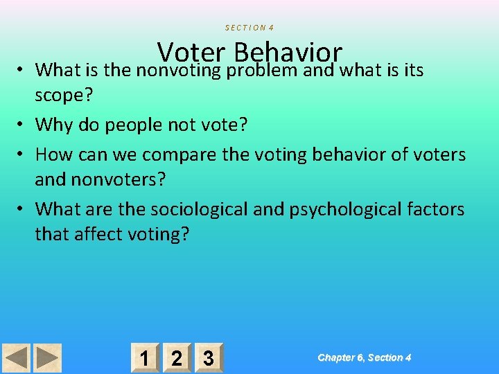 SECTION 4 • Voter Behavior What is the nonvoting problem and what is its